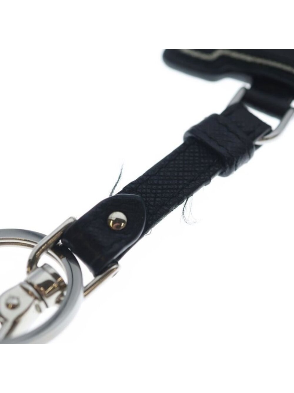Prada Logo Saffiano Leather Keyring Charm Key Sling Bag Black - Picture 5 of 6